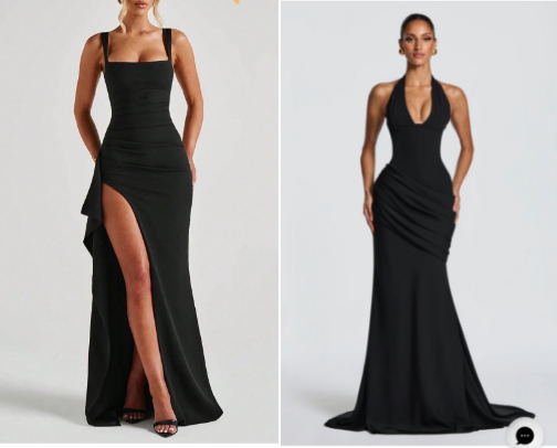 Black elegant dinner dresses cover photo collage