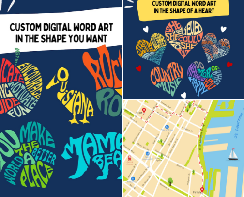 Custom Word Art and Personalized Maps cover photo collage