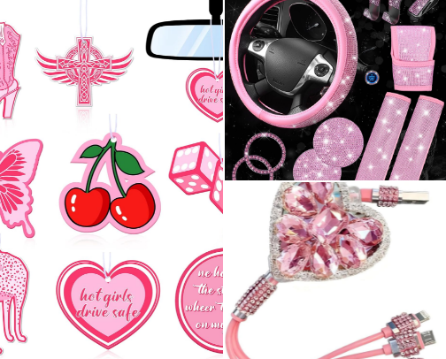 Pink Car Accessories for a Cute Interior Aesthetic (SUVs, Sedans & Trucks) cover photo collage