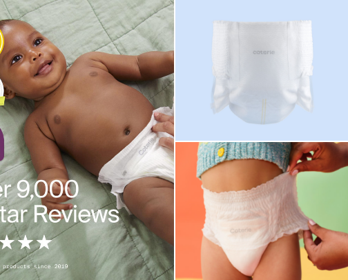 Coterie Baby Essentials: Premium Diapers, Wipes & Must-Haves for Parents cover photo collage