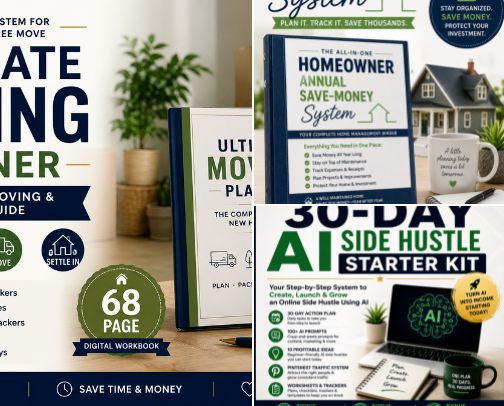 Digital Guides, Planners & Workbooks.  You can never have enough organization in this crazy world! cover photo collage
