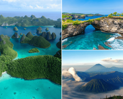 "12 Best Natural Tourist Attractions in Indonesia" cover photo collage