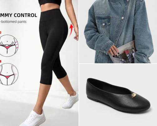 Denim jacket+capri leggins cover photo collage