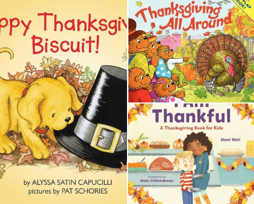 Kids Thanksgiving books cover photo collage