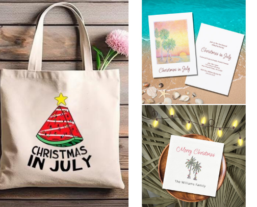 Tropical Christmas in July Party Supplies and Home Decor cover photo collage