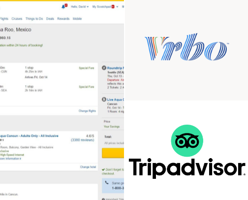 My fav places to book travel and short term stays ✈️🏖️🏝️ cover photo collage