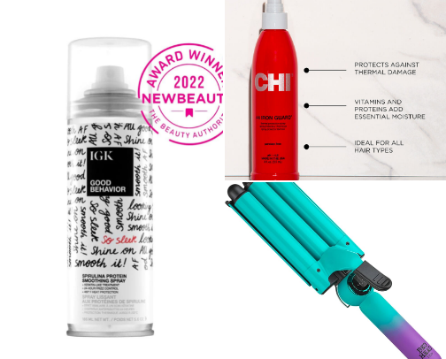 My go-to hair products and styling tools for someone with thick hair that can’t hold a curl or wave on its own without the use of these great products! cover photo collage