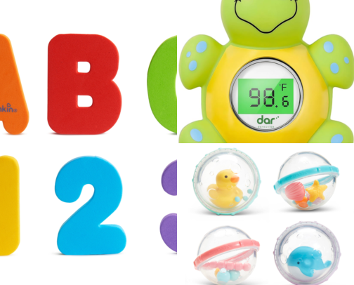 baby bath time toys and essentials cover photo collage