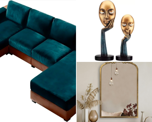 Luxury Teal & Gold Living Room Decor Ideas cover photo collage