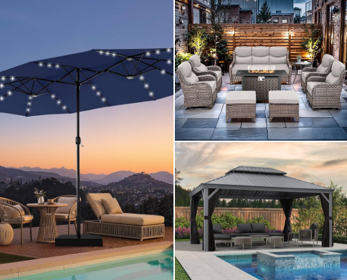 Best Outdoor Patio Furniture, Décor & Accessories on Amazon — Year-Round Backyard & Porch Essentials cover photo collage