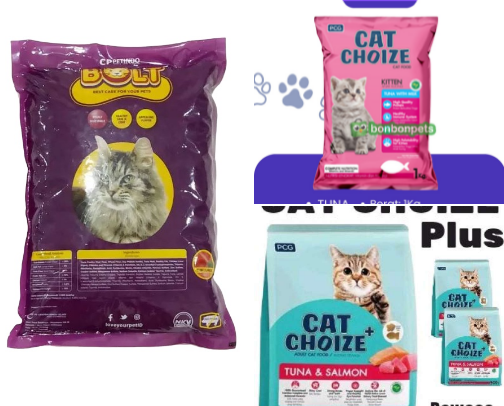 Makanan kucing yang ramah di kantong cover photo collage