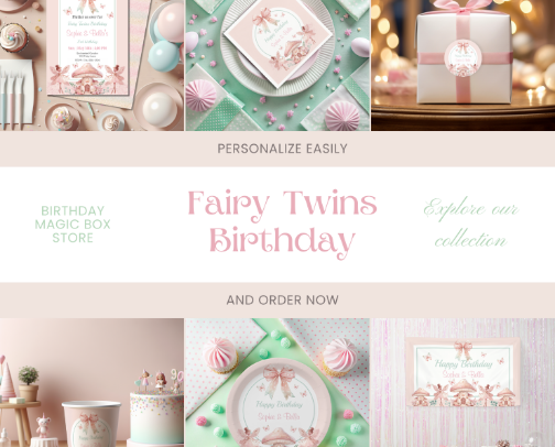 Fairy Girls Mushroom House Ribbon Twins Birthday cover photo collage