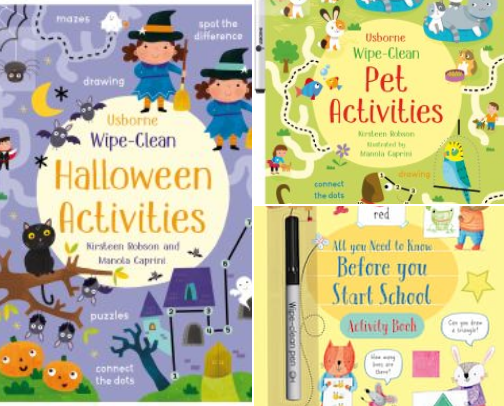 Wipe-Clean Activity Books - under $10 each - Our Favorites from Usborne cover photo collage