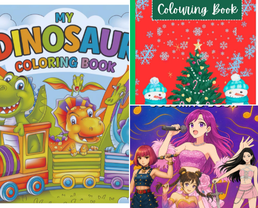 Fun children coloring books cover photo collage