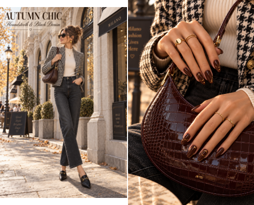 Milan Houndstooth Blazer & Washed Black Denim Look cover photo collage