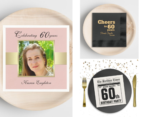 Unique 60th Birthday Party Napkins cover photo collage