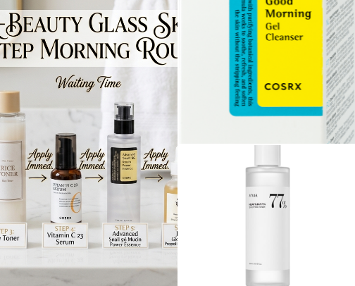 The Ultimate "Glass Skin" Morning Routine Step by Step (K-Beauty Edition) cover photo collage
