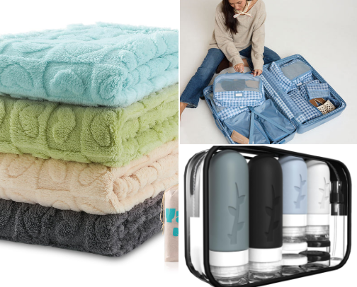 Stressless travel items/ hacks cover photo collage