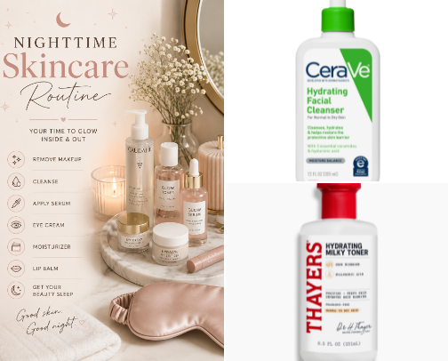 Nighttime skincare cover photo collage