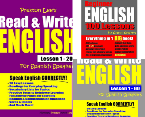 Free PDF - Companions to Preston Lee's Read & Write English Lesson 1 - 40 For Spanish Speakers (Preston Lee's English For Spanish Speakers) cover photo collage
