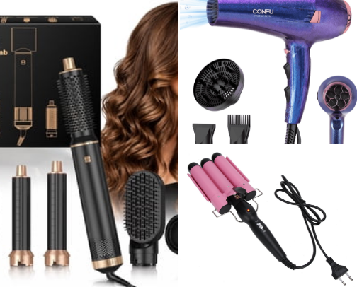 Hair styling tools cover photo collage