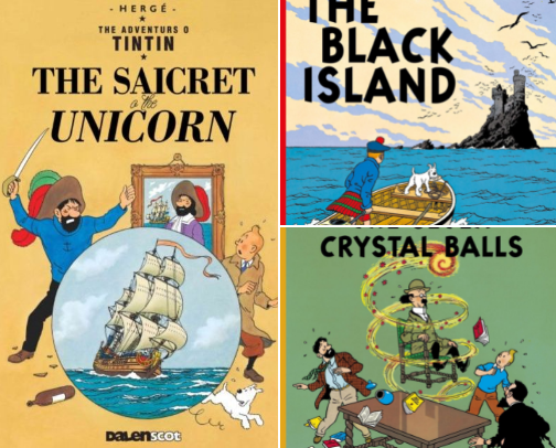 Collection of "Adventure of TinTin" comics cover photo collage