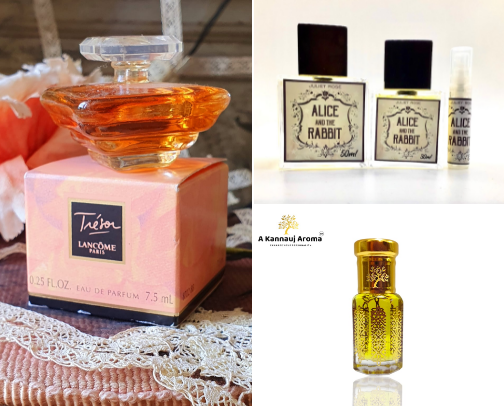 various kinds of luxury and super premium perfumes cover photo collage