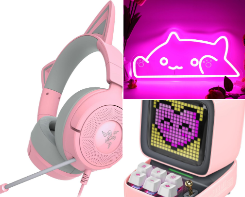 Pink Gamer Girl Wish List, Cute Gaming Setup Finds cover photo collage