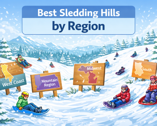 Best Sledding Hills by Region cover photo collage