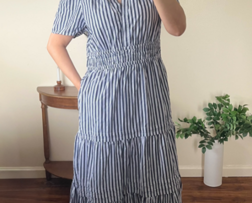 100% Organic Cotton Tiered Maxi Dress in Hudson Stripe - Direct Link cover photo collage