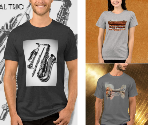 Musically Themed and All that Jazz T-shirts cover photo collage