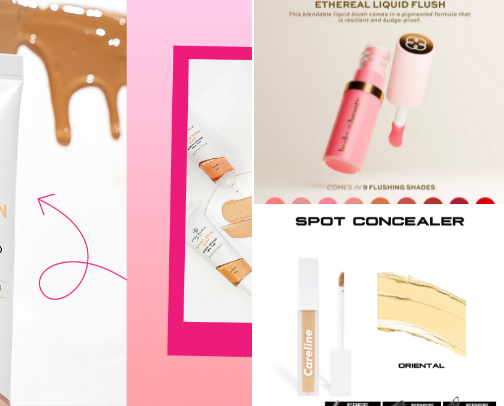 Acne-friendly local makeup products cover photo collage