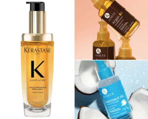 Products for hair with dry ends cover photo collage