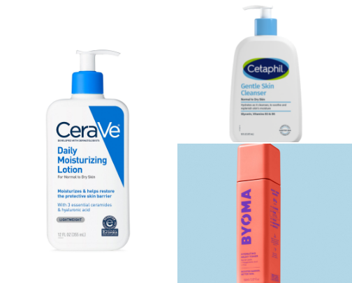 my gentle skincare recs for acne prone skin! cover photo collage