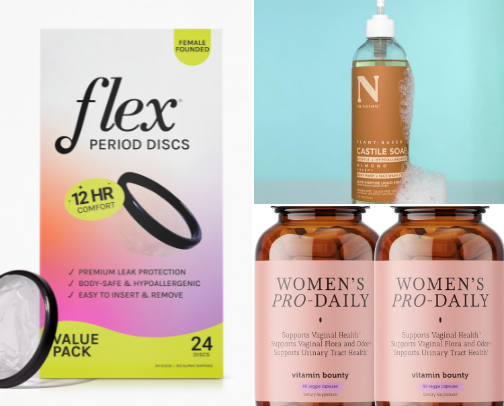 feminine hygiene essentials for sensitive skin, cycle comfort & everyday balance cover photo collage