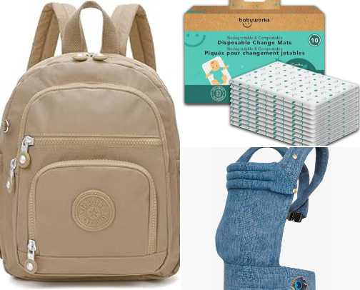 what momfluencers pack in their diaper bag vs what I actually pack in mine. cover photo collage