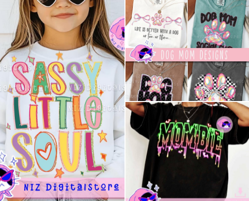 Cutest colorful high quality digital prints for tee shirts on Etsy! cover photo collage