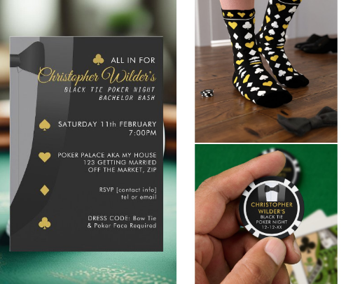 High Roller Bachelor: Personalized Poker Night Invites, Decor & Favors cover photo collage