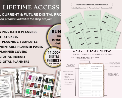 Favorite Digital Planners & Phsycal Book from Etsy (undrated & customizable) cover photo collage