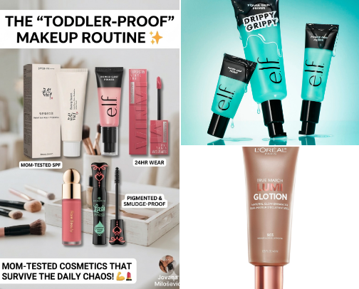 The 'Toddler-Proof' Makeup Routine 🌼 cover photo collage