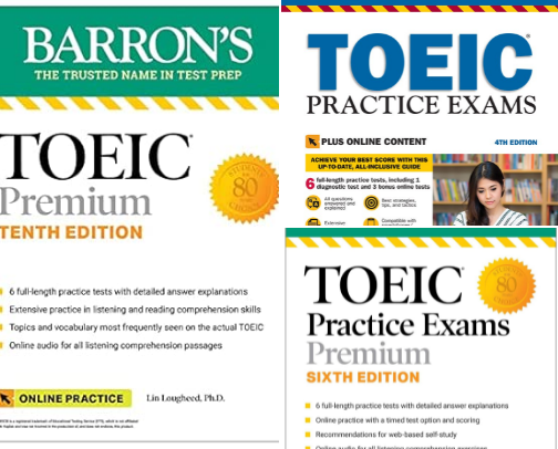 Read Online - TOEIC Premium: 6 Practice Tests + Online Audio, Tenth Edition (Barron's Test Prep) cover photo collage