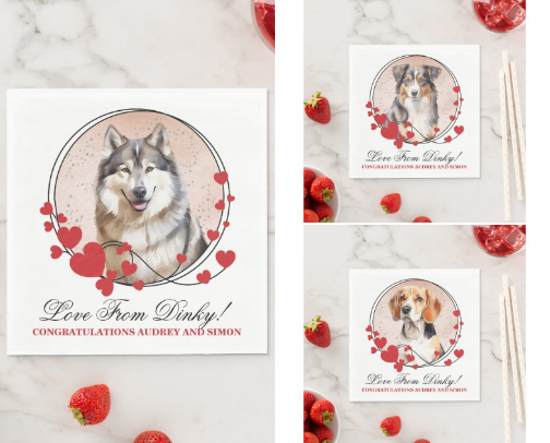 VALENTINE WEDDING RED HEART FRAME DOG PHOTO NAPKINS cover photo collage