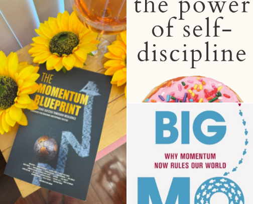 The Momentum Blueprint: Books That Actually Get You Unstuck cover photo collage