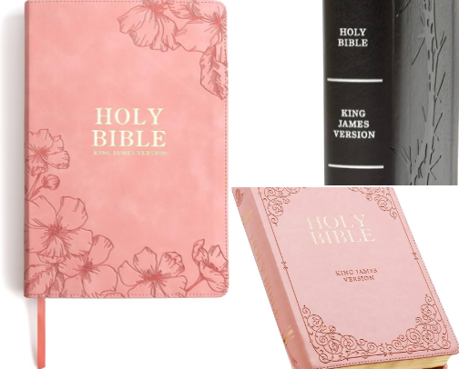 KJV Holy Bible, Giant Print with Cross-References, Soft Pink LeatherTouch with Floral Cover Design, Thumb Index, Ribbon Marker, Red Letter, Full-Color Maps, Easy-to-Read MCM Type, King James Version cover photo collage