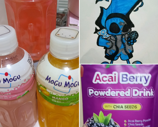 Mogu Mogu juice drink with nata de Coco cover photo collage