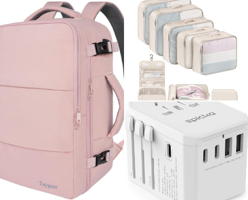 AESTHETIC TRAVEL ESSENTIALS (from a full time travel girl) ✈️🩷✨ cover photo collage