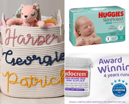 What’s in my bedside postpartum basket cover photo collage