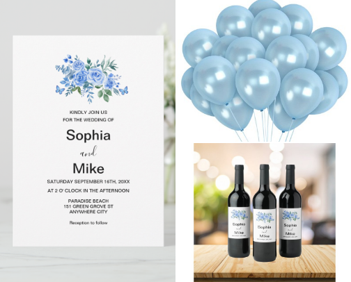 Blue Watercolor Floral and Butterflies Wedding Collection cover photo collage