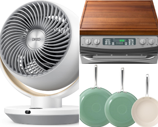 My household must-haves for a clean and organized home; vacs, kitchen gadgets, dehumidifiers, and storage solutions! cover photo collage