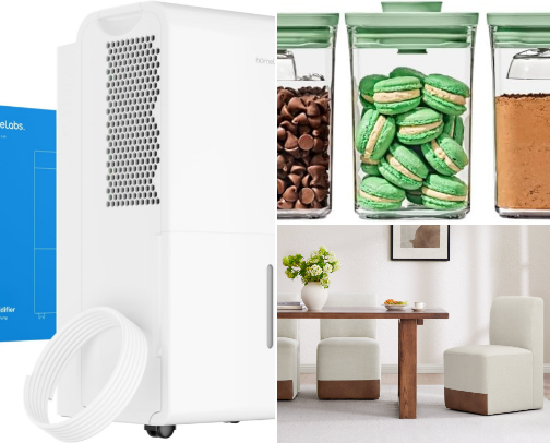 My household must-haves for a clean and organized home; vacs, kitchen gadgets, dehumidifiers, and storage solutions! cover photo collage